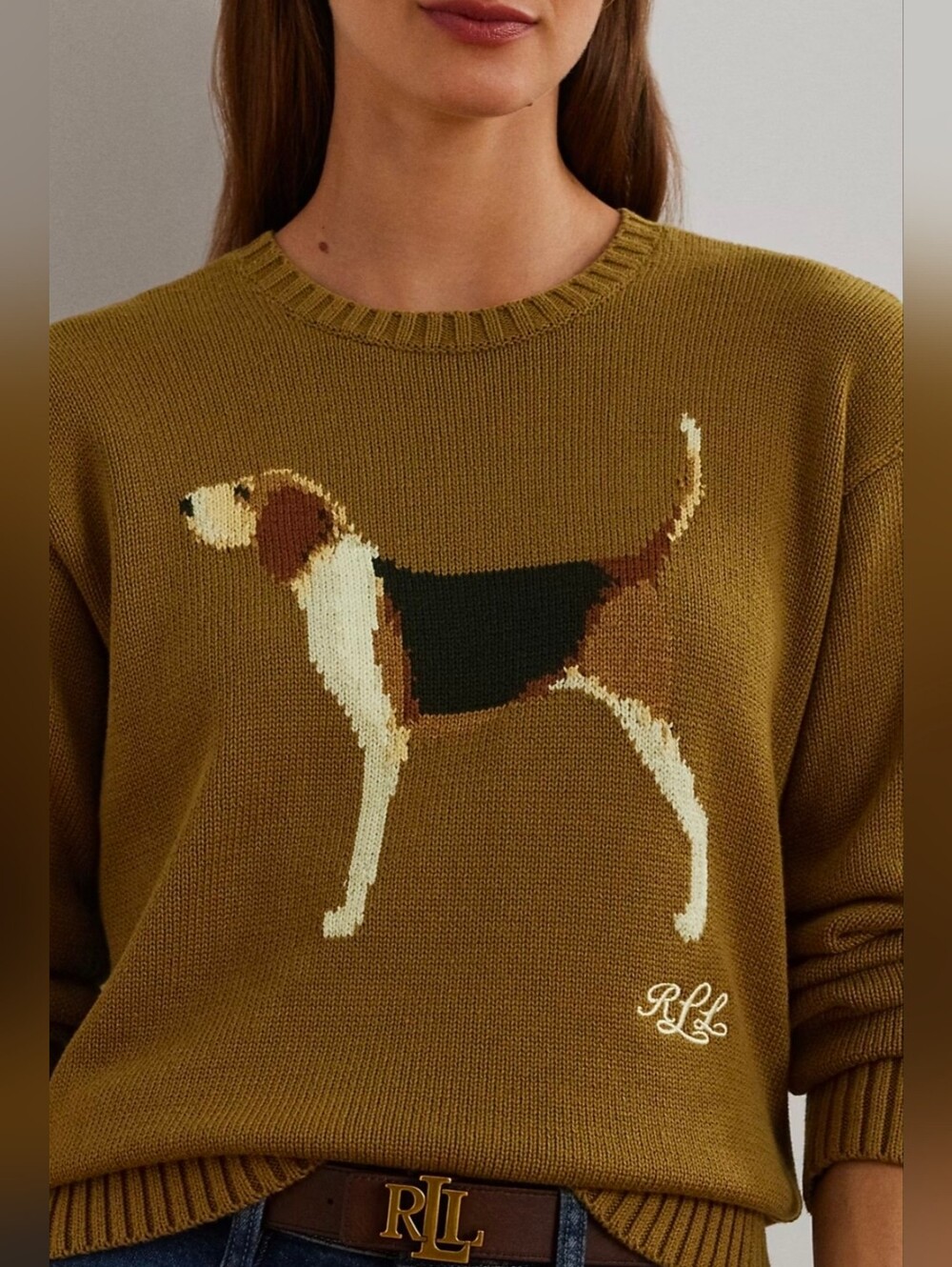 🐕 Ralph Lauren Crewneck Sweater with Beagle Dog Intarsia Knit Cotton XS RTR - Picture 5 of 13